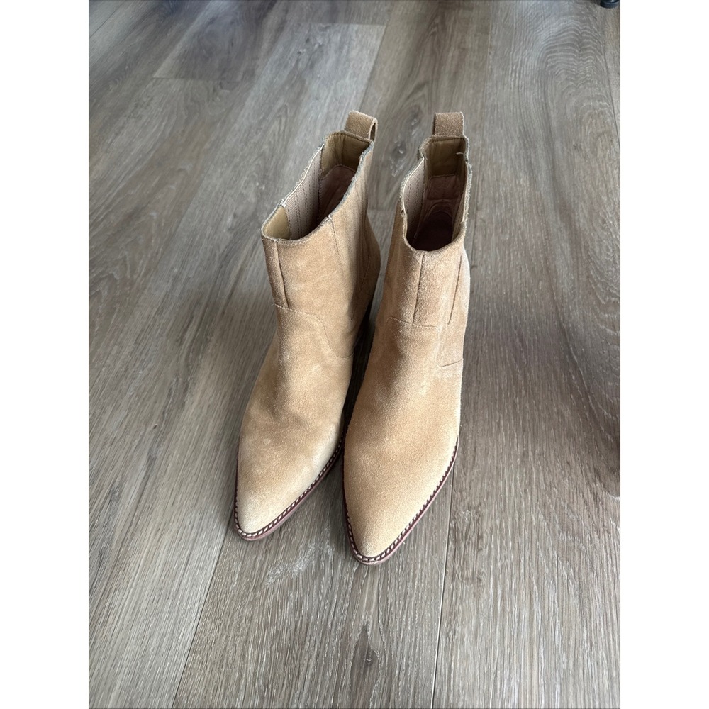 J.Crew Sadie Ankle Boots Tan Suede Western Pointed Block Heel AC328 Womens 9.5 - Picture 2 of 11